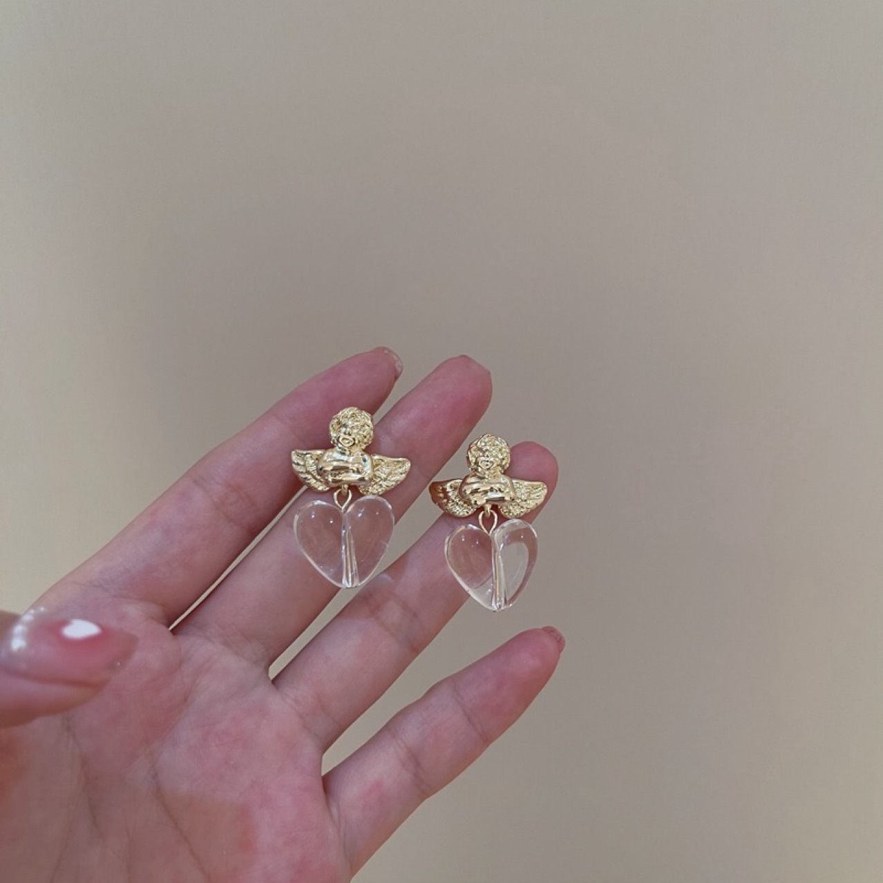 Simple Fun Little Angel Heart-shaped Earrings display picture 7