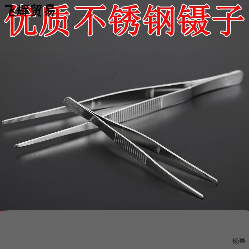 镊子不锈钢圆头工具大聂子小镊子摄子直头厚多肉美甲夹子拔毛
