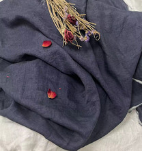 欧洲原单高端面料酵洗色织纯亚麻故宫黑蓝夏薄连裙衬衣亚麻布