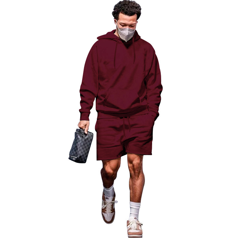 Comercio exterior transfronterizo 2023 Amazon Hombres otoño nuevos hombres forrados de lana suéter con capucha pantalones cortos traje casual