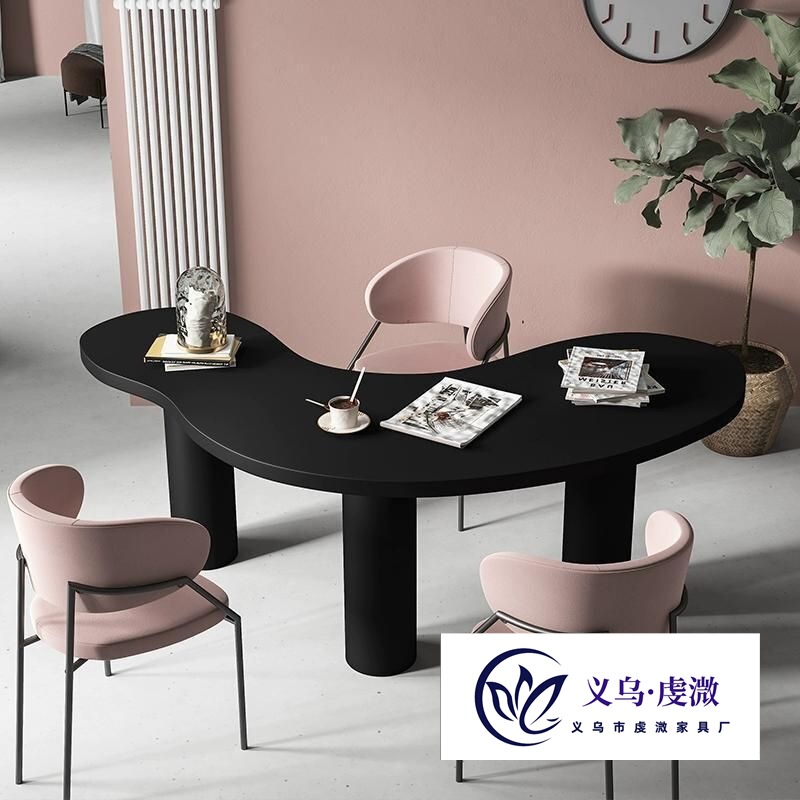 Cream Minimalist Desk Solid Wood Desk Curved Creative Computer Desk Designer Home Single Special-Shaped High-End