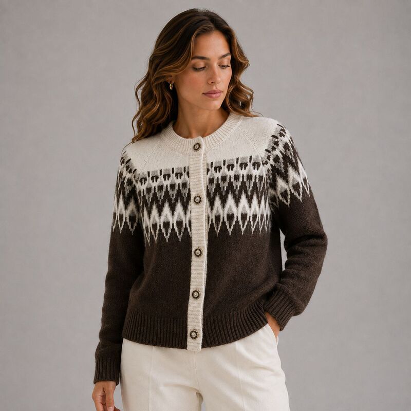 Fair Isle Nordic Jacquard Round Neck Knit Cardigan for Women, Amazon Loose Short Fair Isle Travel Jacket Fair Isle Nordic Jacquard Round Neck Knit Cardigan for Women, Amazon Loose Short Fair Isle Travel Jacket