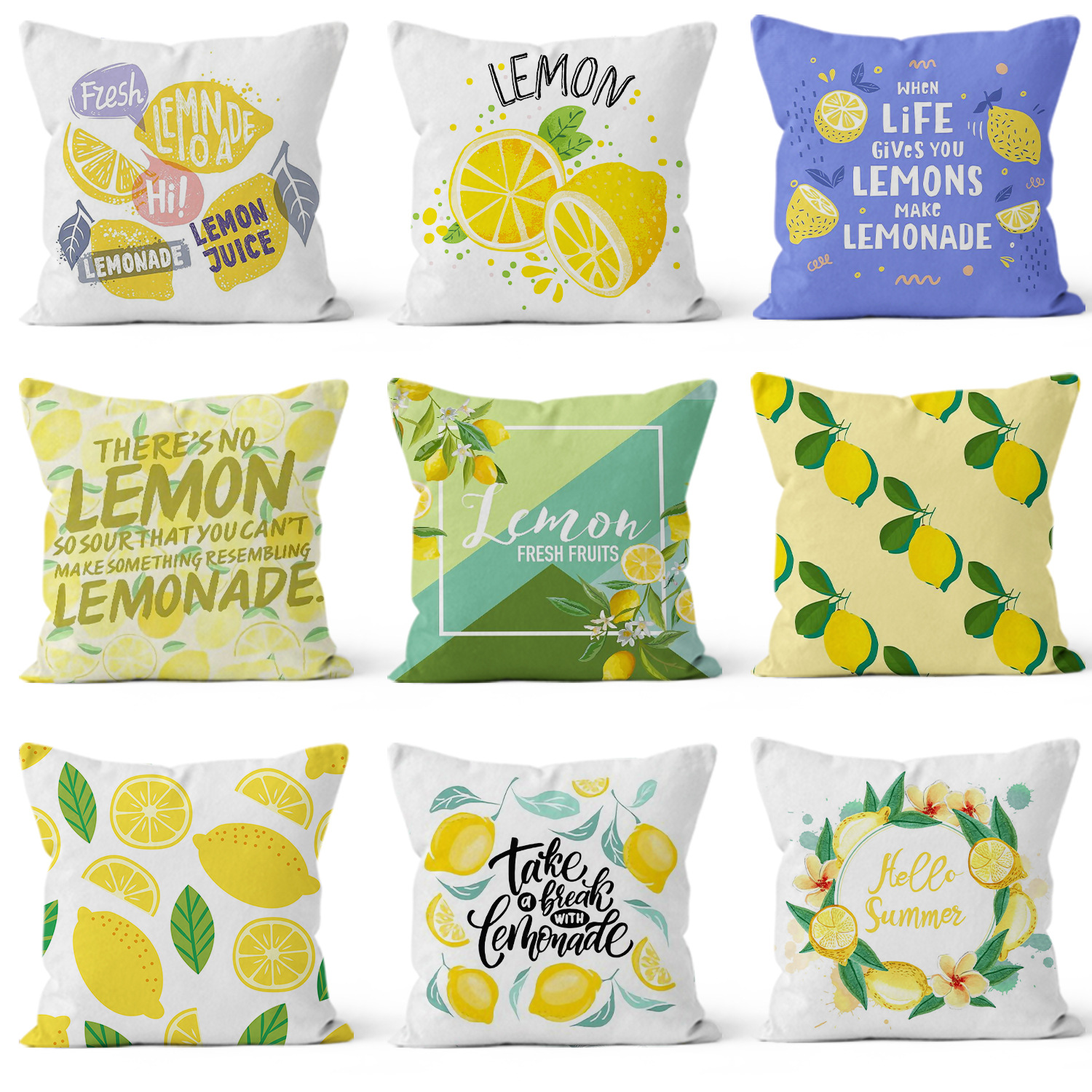 almohada de impresión de limón simple sofá en el hogar moderno almohada de respaldo decoración desmontable almohada de cabecera cuadrada