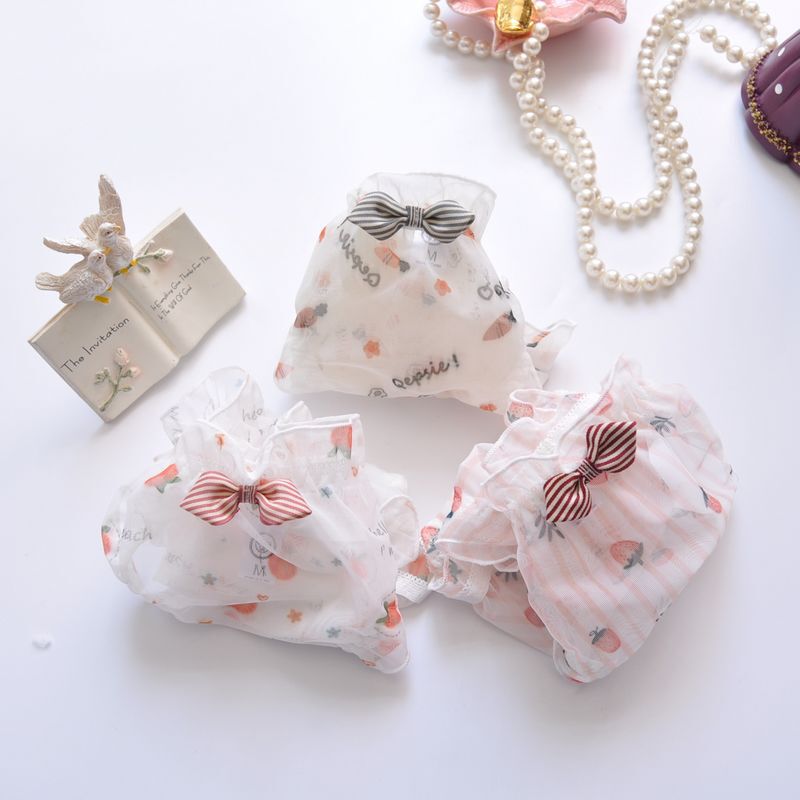 Long-Term Supply of Japanese-Style Fresh Transparent Printed Mesh Sexy Princess Ruffle Triangle Panties for Girls and Women