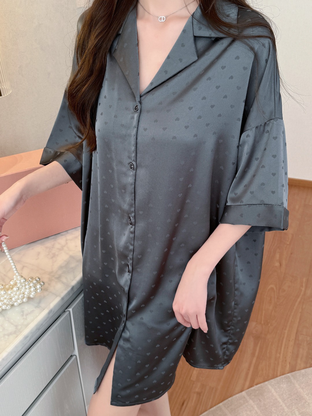 자카드 하트 - 그레이