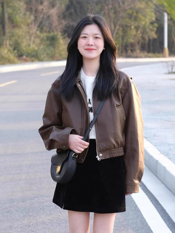 棕色皮衣外套女短款2025新款今年流行高级感小个子美拉德pu皮夹克|undefined