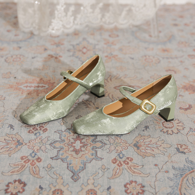 New Women's Shoes 6368-12 Classic New Chinese Style Retro Square Toe Chunky Heel Shallow Single Shoes