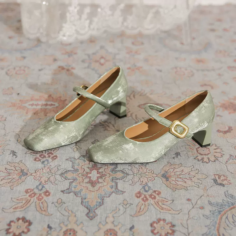 新款女鞋6368-12经典新中式复古国风方头粗跟浅口单鞋