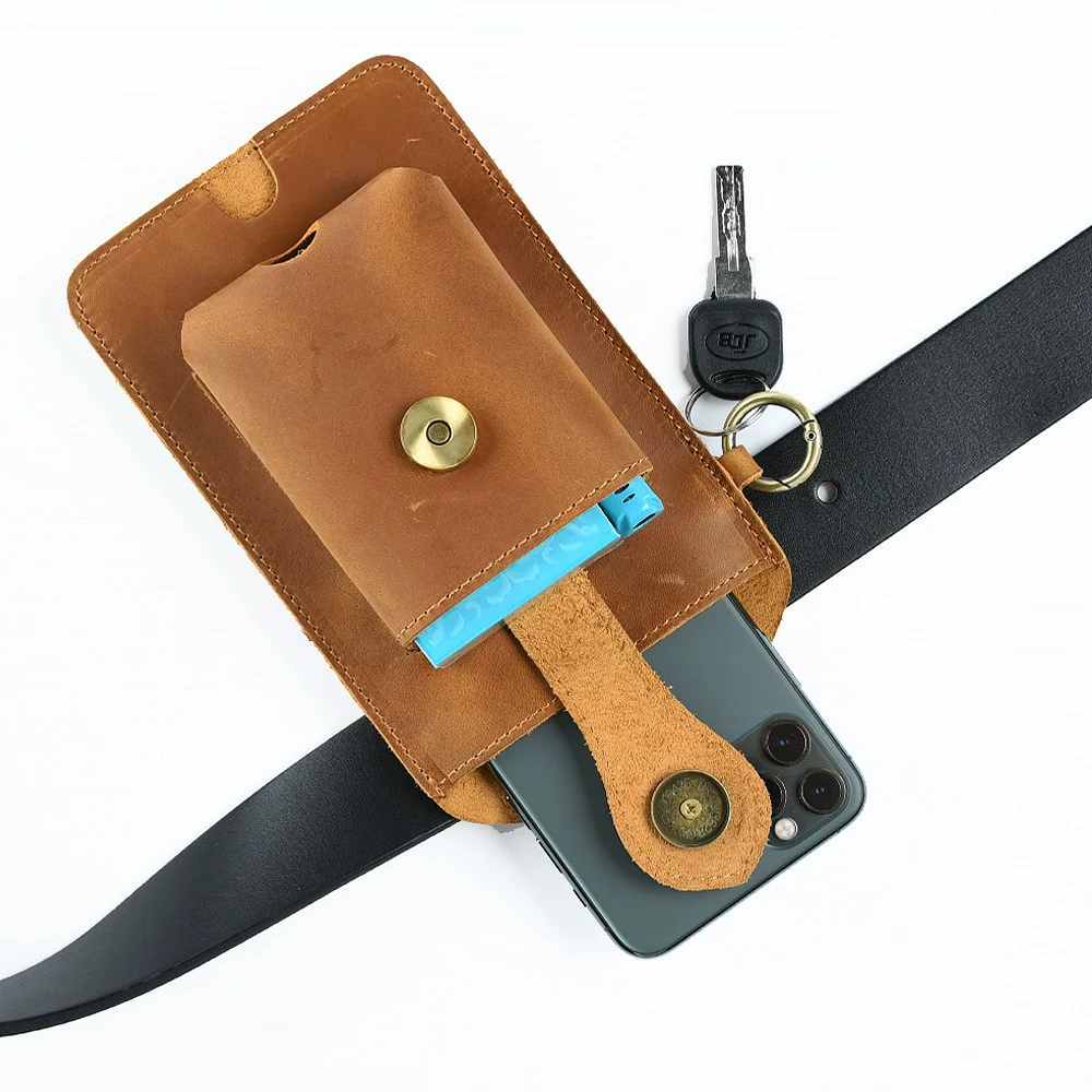 Men's retro universal belt bag, genuine leather