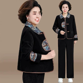 中老年秋装新款2026休闲套装女春秋款两件套民族风新中式妈妈外套