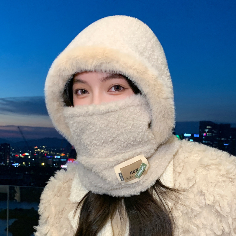 冬季帽子女韩版可爱毛绒包头帽口罩围脖一体帽加厚保暖百搭毛线帽|undefined