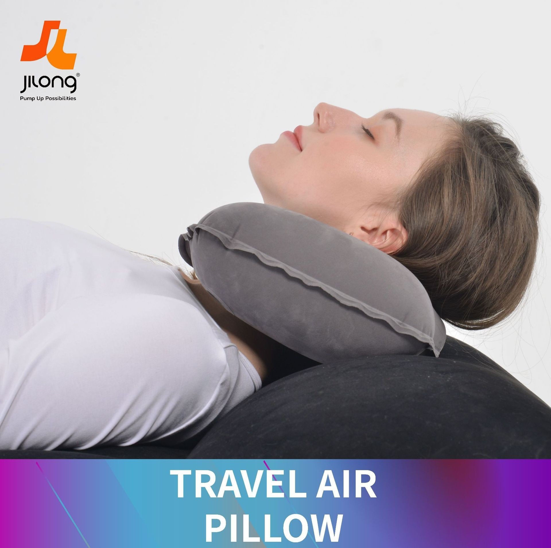 JILONG new U-shaped travel pillow, neck support pillow for naps, outdoor pillow, portable, with a flocked surface, and inflatable PVC material