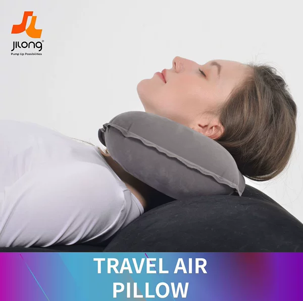 JILONG new U-shaped travel pillow, neck support pillow for naps, outdoor pillow, portable, with a flocked surface, and inflatable PVC material