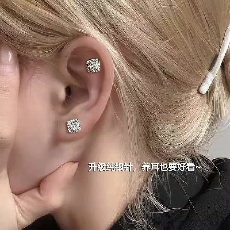 Earrings with zircon, light luxury style, micro incrustation, silver 925 sample