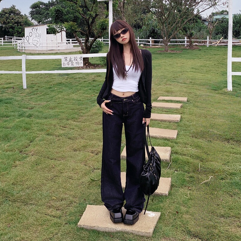 Two-Color Irregular Waist 2026 Spring American Style Low-Waist Loose Straight-Leg Pants Versatile Slimming Jeans for Women New Model