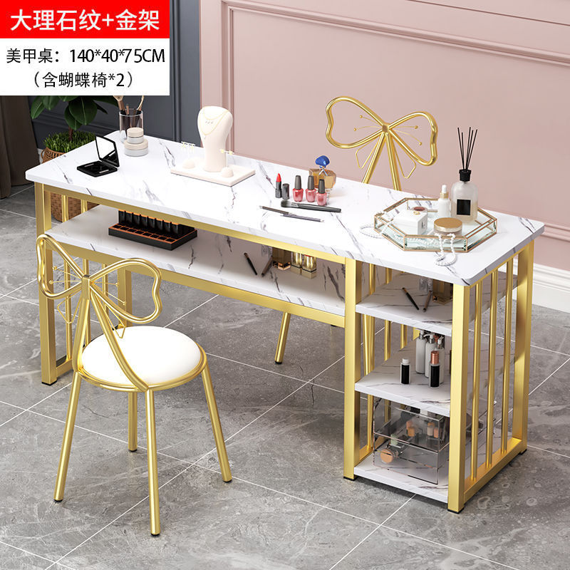 140 대리석 골드 프레임 사이드 캐비닛 + 의자 2개