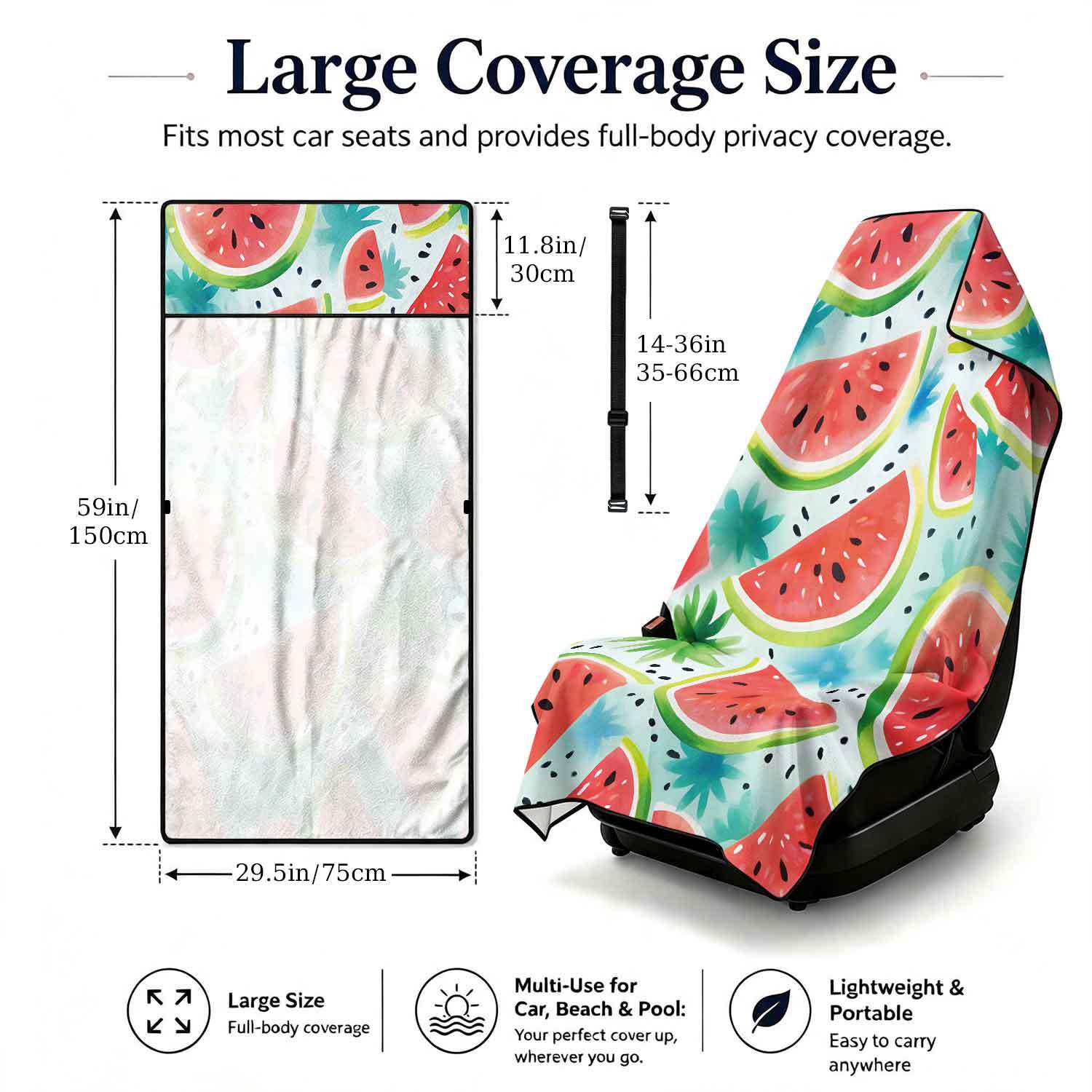 Printed bath towel and car seat cover 2-in-1, ultra-fine fiber outdoor beach and car dual-use universal seat cushion