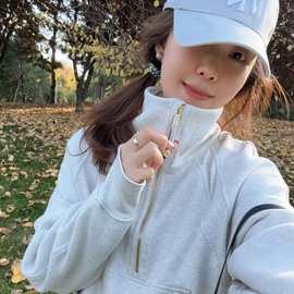 LULU原标刺绣Scuba卫衣女高领半拉链宽松加绒外套长袖运动健身