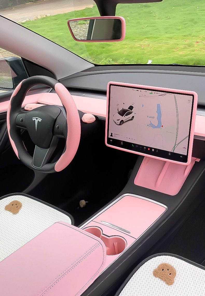 Suitable for Tesla Model 3/Y pink interior Y modified steering wheel cover dashboard decoration accessories