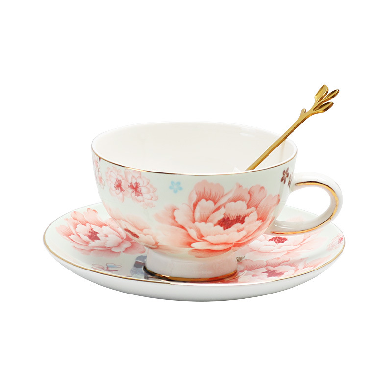 Nuevo juego de tazas y platillos de café de flores de té de flores retro, fresco y moderno, juego de té de la tarde británico, caja de regalo, taza de agua