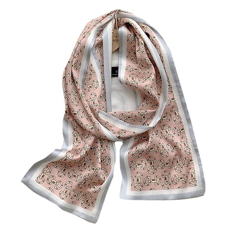 Pañuelo pequeño de seda con estampado y hebilla de cierre de estilo coreano, moderno, 2025, pañuelo decorativo simple para el cuello, accesorio para el cabello y bolso para mujer