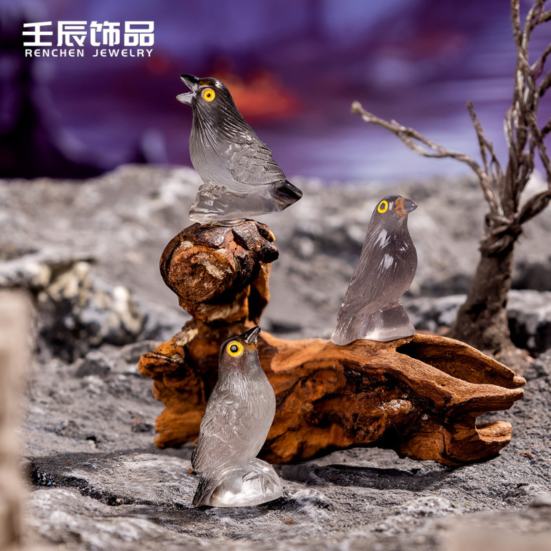 跨境热销黑色夜光乌鸦迷你动物树脂工艺装饰品配件桌面车载小摆件|undefined