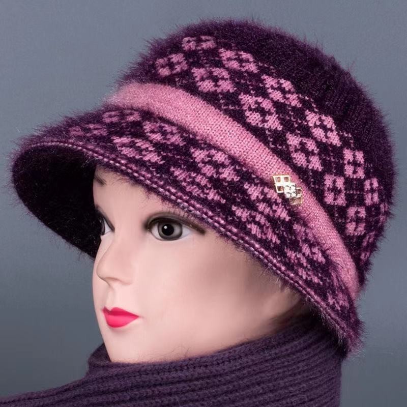 Warm Knitted Beanie Hat With Bowknot For Elderly Women Winter_voghion.com