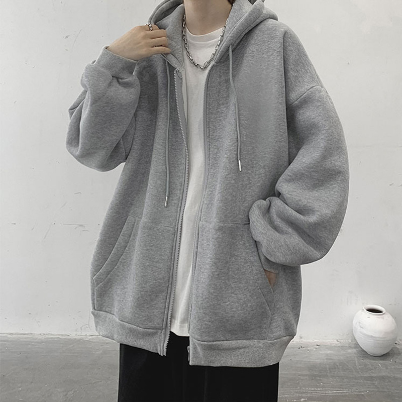 지퍼 카디건 스웨터 남자의 가을 패션 브랜드 느슨한 단색 후드 재킷 유행 복고풍 모든 매치 탑 의류