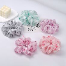 韩版春夏复古优雅发饰碎花甜美雪纺蝴蝶结气质大肠圈马尾发圈头花