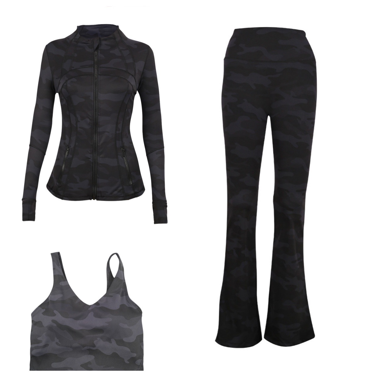 Flared Pants Jacket U Back Bra Sports Set 3 Piece Fitness Run Yoga Women's Clothing Workout Gym Fitness Running Yoga Set_ecoleips.com