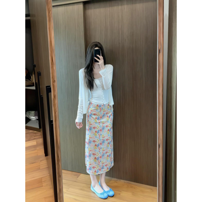 3つの完全な標準、Tmall品質、5ラインエッジの花柄スカート、女性の新しい夏のスリムロングスカート|undefined