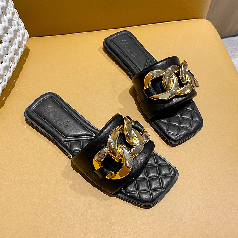 Pantofole di pelle di pecora da donna Net Red 2023 New Summer Leather One Word Pantofole da donna abbigliamento estivo moda scarpe da spiaggia tendenza_voghion.com