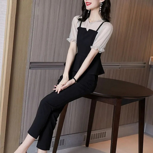 Women's 2025 Summer Slimming Fashion Chiffon Shirt and Pants Set for Large Women - Casual Two-Piece Set