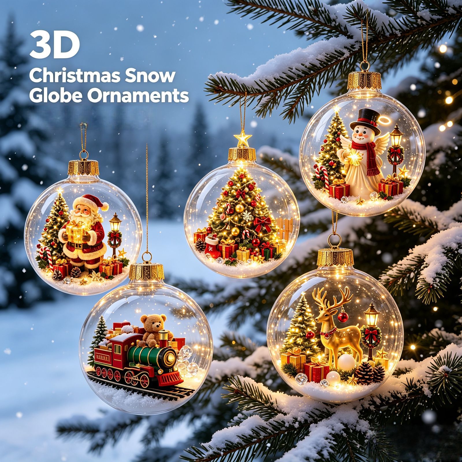 3D Christmas Luminous Ball Ornament Santa Claus Snowman Reindeer Christmas Tree Pendant Christmas Tree Decoration Ornament