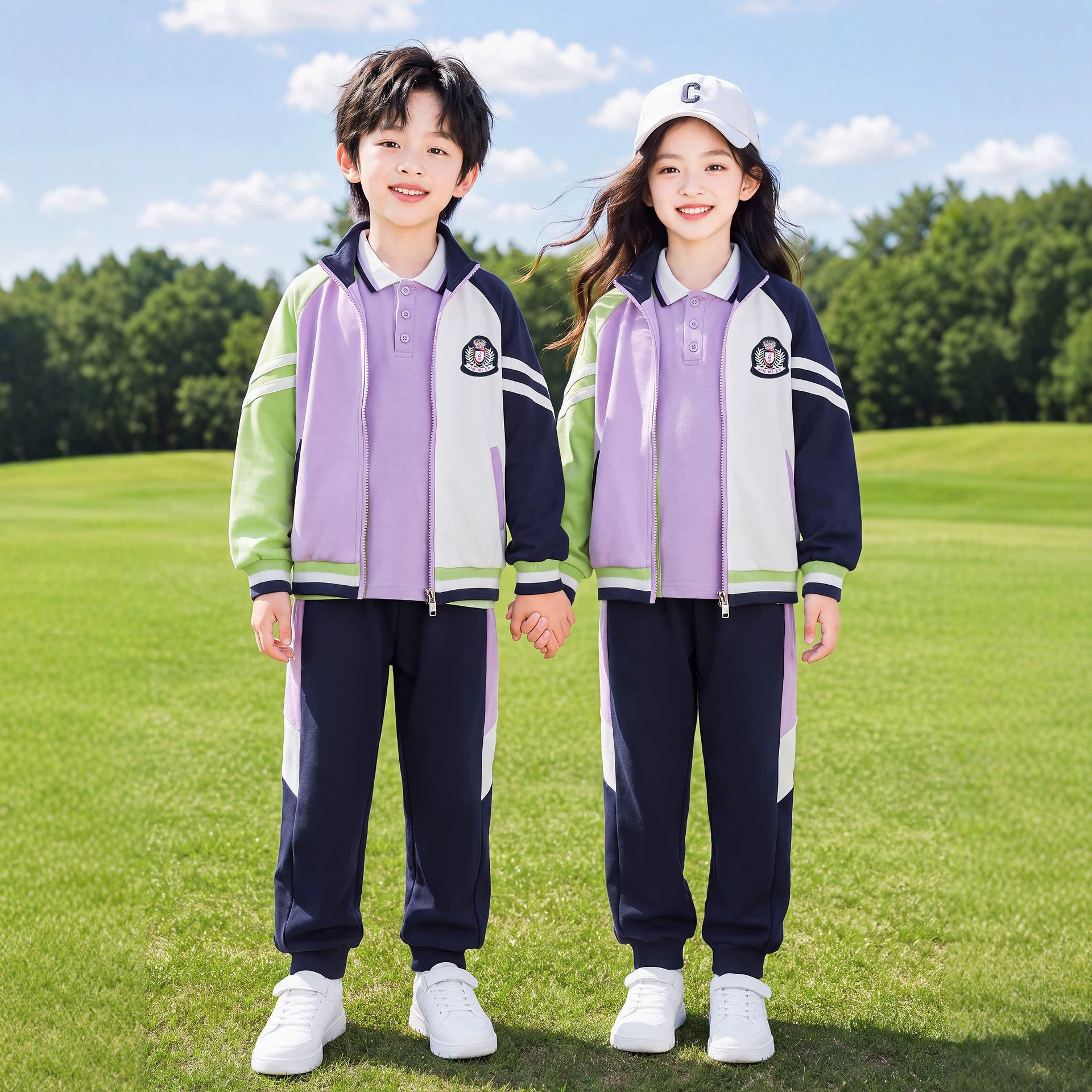 Spring kindergarten uniform, zip-up jacket, no hood, sporty style, suitable for elementary school students, children's class uniform, school uniform