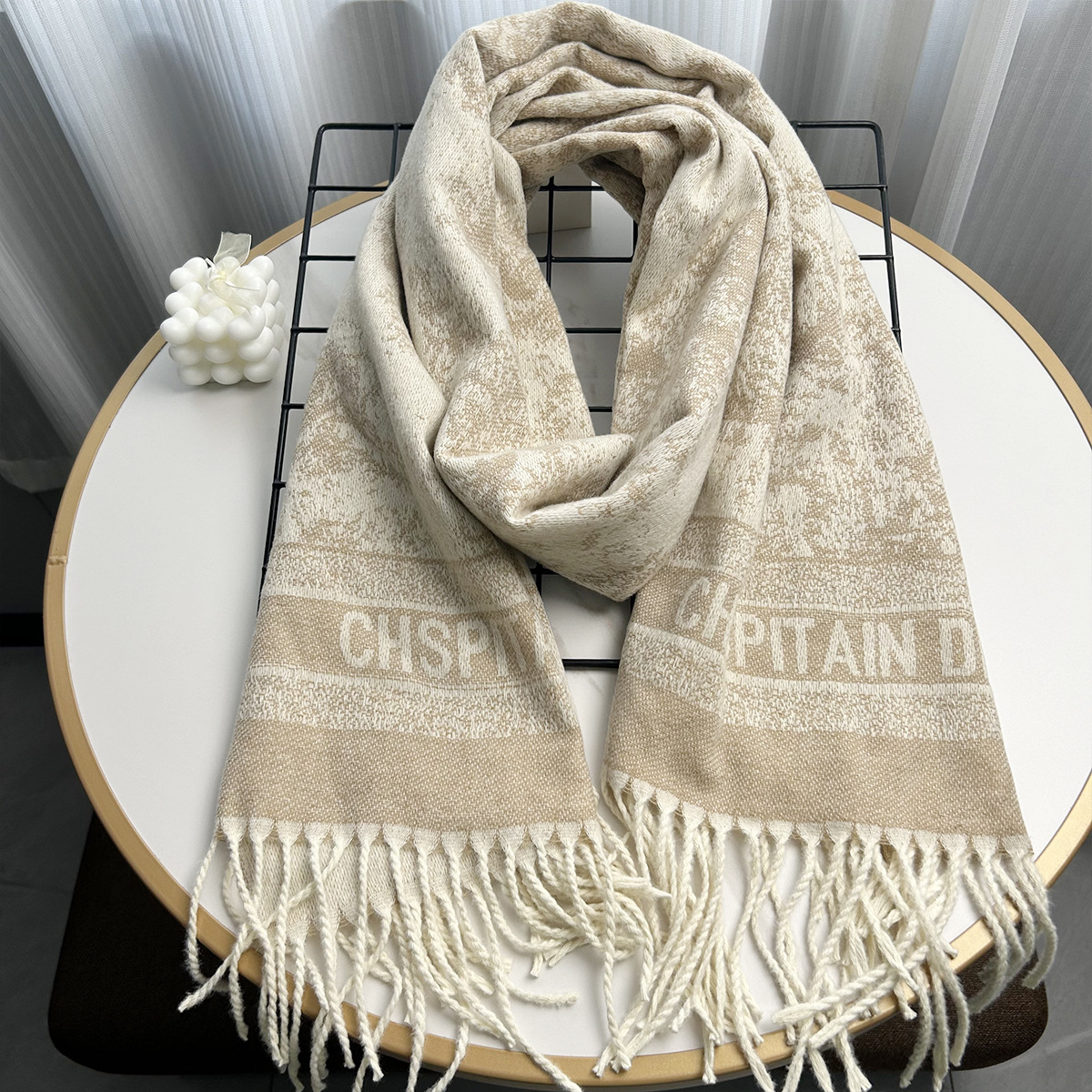 New Letter-Patterned Faux Cashmere Scarf, Versatile Autumn and Winter Fashion Shawl for Women, Thick Shaggy Style, in Stock