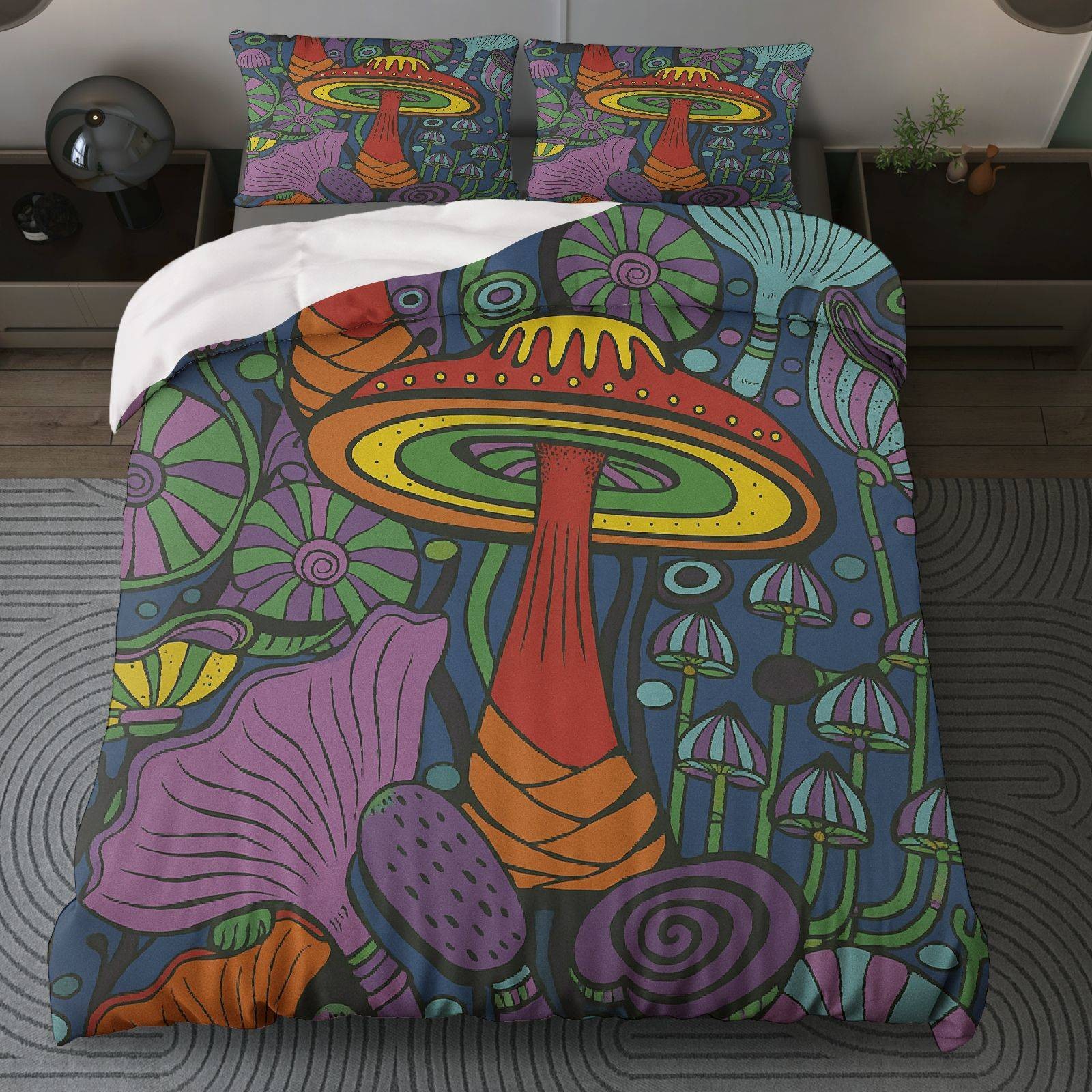 Textil doméstico transfronterizo molienda impresión digital noche oscura set de colcha con patrón forestal púrpura TEMU / JIT