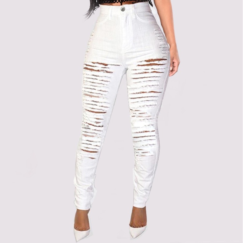 El comercio exterior de AliExpress deseo Amazon Europea y Americana personalizada rasgado Delgado elástico cintura alta Denim pantalones flacos image 5