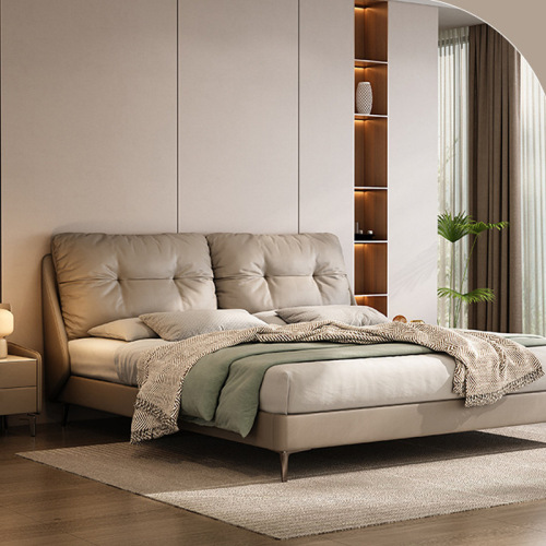 Italian minimalist leather bed 1.8 meters master bedroom double bed 1.5 meters small apartment soft bed high-end cowhide bed 