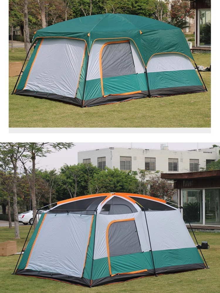 Carpa al aire libre dos dormitorios y una sala de estar engrosamiento equipo de campamento de doble capa suministros picnic camping tienda plegable portátil grande