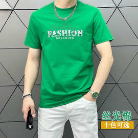 源头工厂一件代发新款2024夏字母烫印男士百搭短袖圆领潮透气T袖