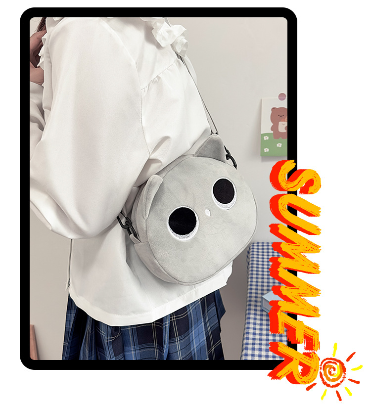 Cartoon cat small bag for women, new autumn and winter popular plush toy bag, Japanese cute crossbody plush bag