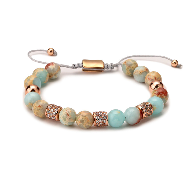 Amazon Venta caliente de piedra natural ágata pulsera tejida a mano de piedra natural pareja pulsera de cuentas