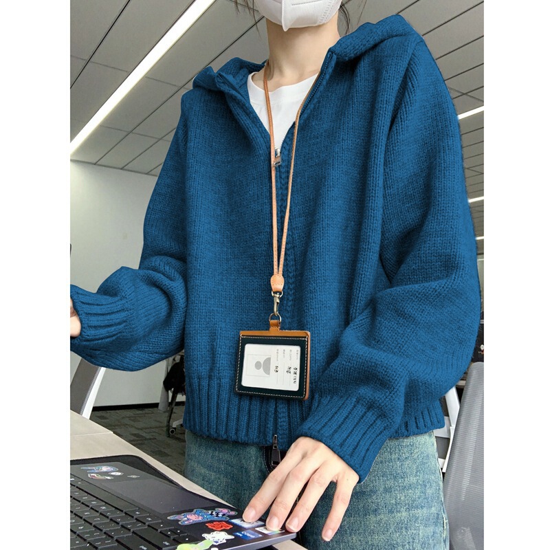 Trendy Student Hooded Sweatshirt Knitted Cardigan Sweater for Women Autumn and Winter Fashion Soft Solid Color Versatile Jacket Top Thick Trendy Student Hooded Sweatshirt Knitted Cardigan Sweater for Women Autumn and Winter Fashion Soft Solid Color Versatile Jacket Top Thick