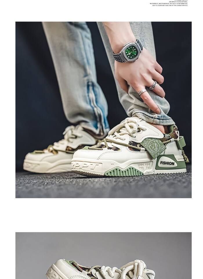Giày sneaker nam cổ thấp đế dày tăng chiều cao, thiết kế phối màu cá tính, dây buộc phía trước — Kashi ST178, ST178 Milan, ST178 m xanh lục chi tiết 17