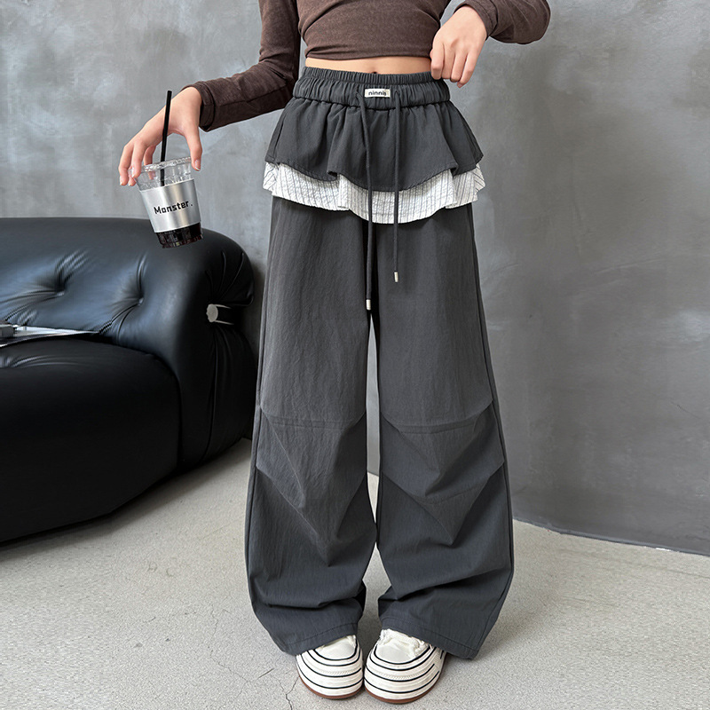 Girls' Pants Spring and Autumn 2025 New Stylish Children's Wide-Leg Pants for Older Kids Casual Cargo Pants
