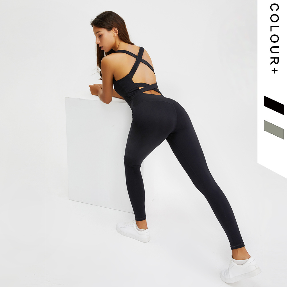 Amazon Best Sellers Solid Tight fitting ventilation Conjoined Yoga Pants leisure time motion run Fitness pants Yoga suit