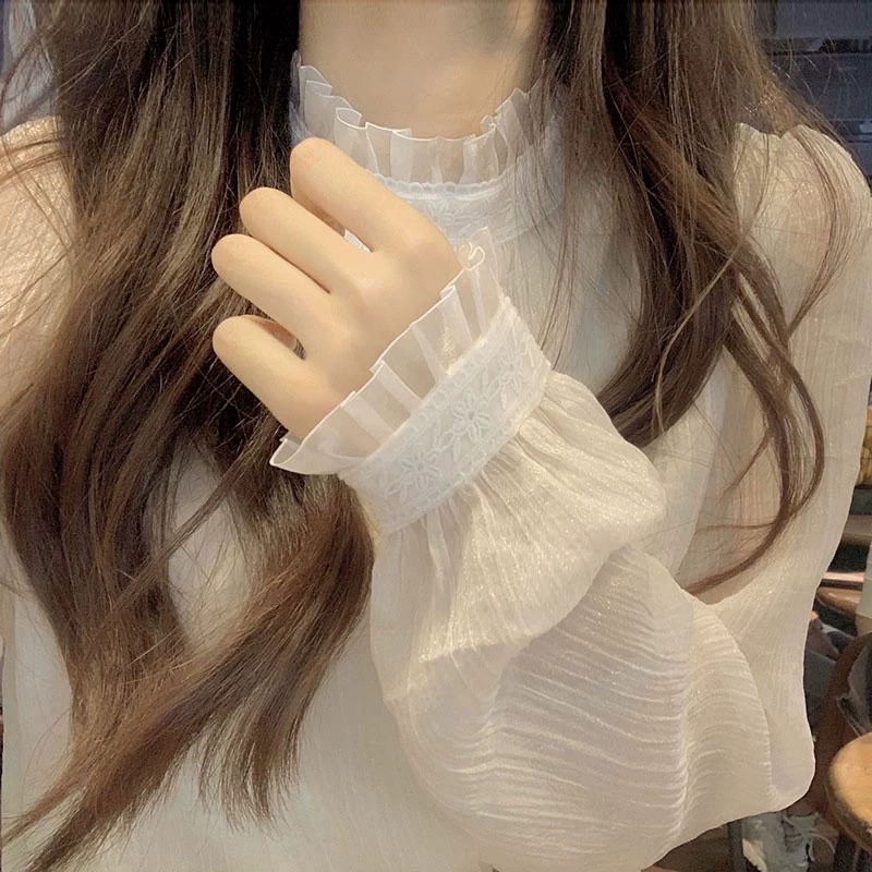 Ранняя Весна 2023 Новая Высококачественная рубашка с длинными рукавами в западном стиле, шикарный красивый топ с базовой кружевной рубашкой для женщин