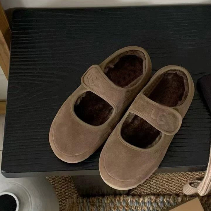 [Spot] Walnut color!Retro warm wool cotton single shoes for women wearing winter plus velvet beans and Mary Zhen shoes