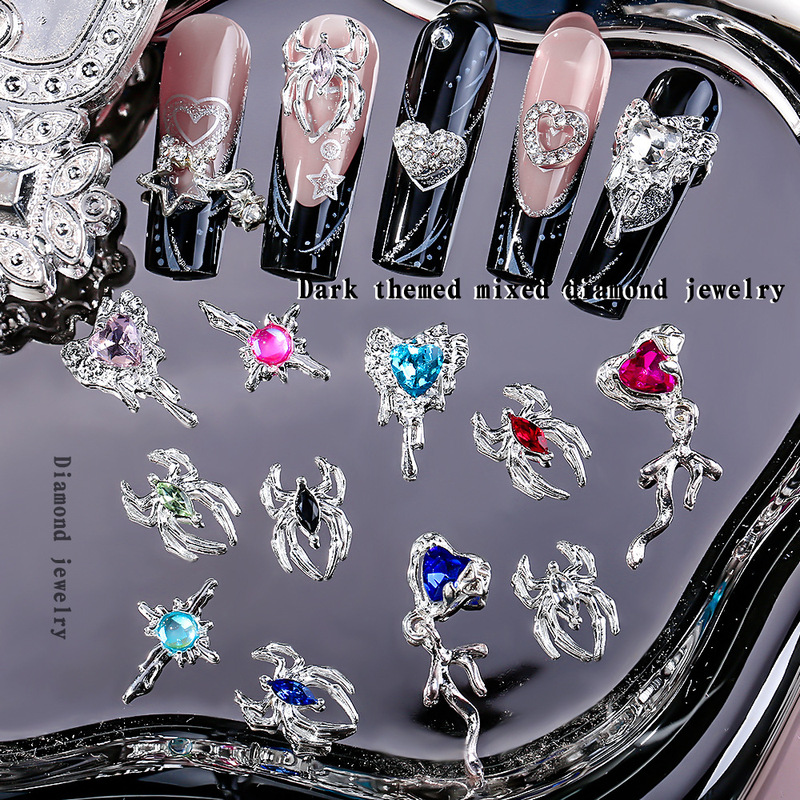 New Arrival Spider Nail Art Jewelry Light Luxury Human Fish Bead Cross Lava Love Diamond Nail Art